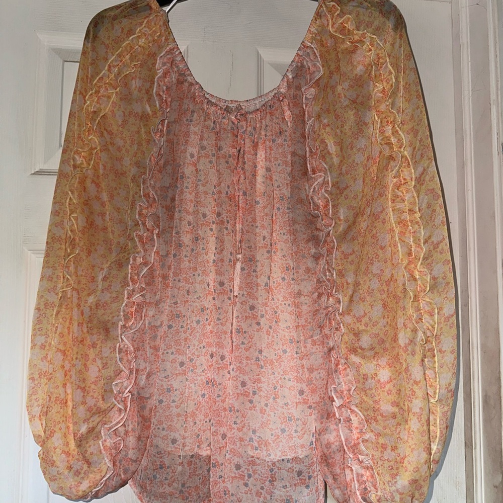 Floral Sheer Blouse - Pink and Yellow